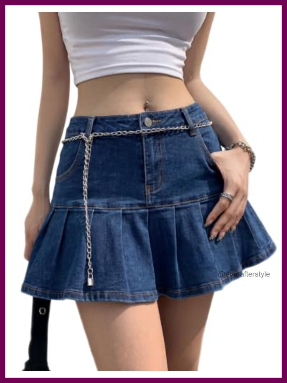 Denim Skort Mini Skirt Built in Shorts A Line Ruffle Pleated Jean Skirt